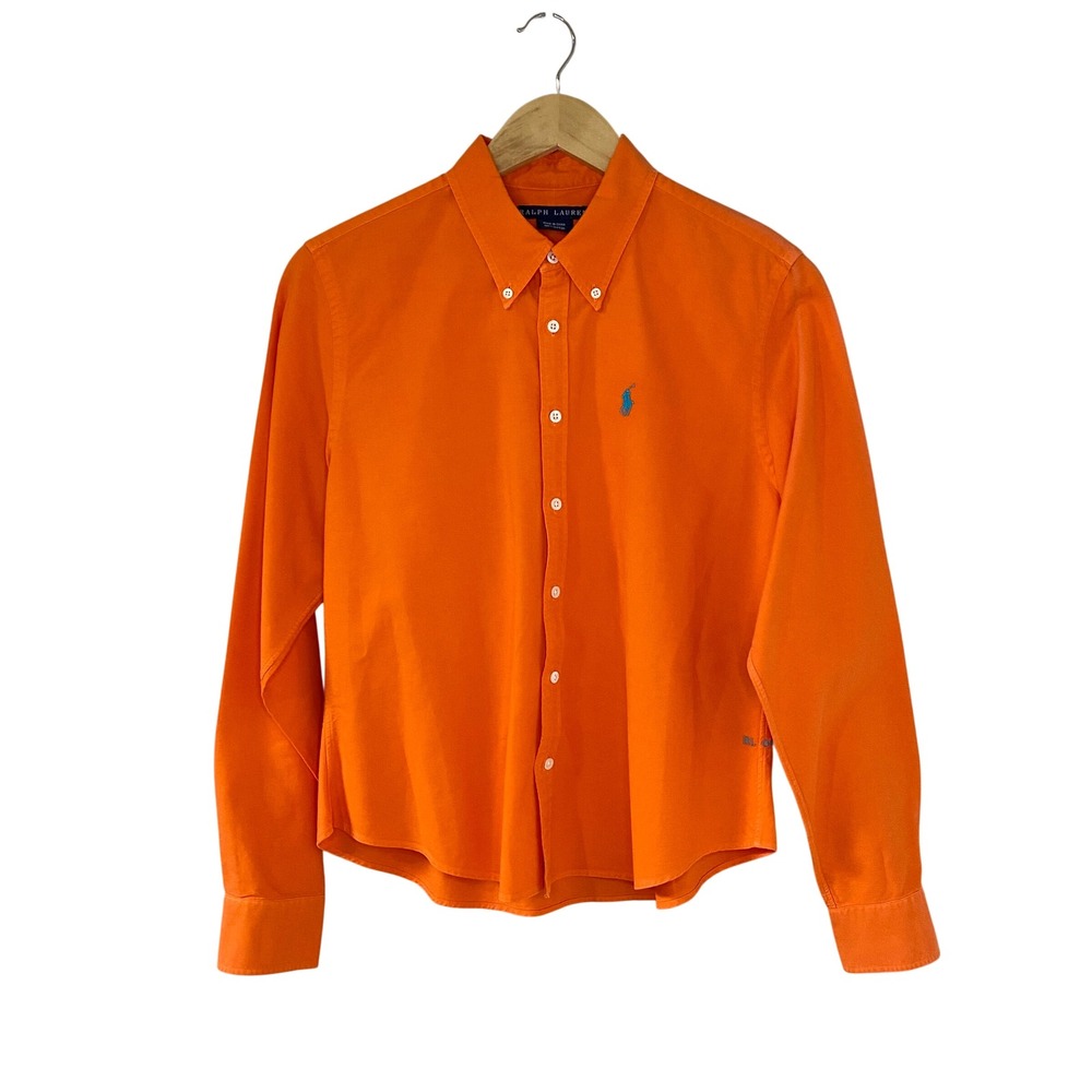 Ralph Lauren RL 04 Womens Orange Oxford Cotton Button Up Shirt Blue Pony Sz 14